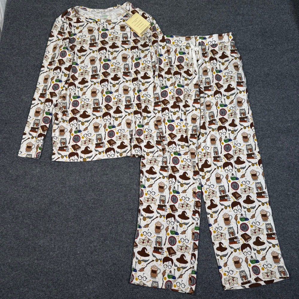 Little Snuggles Harry Potter Bamboo Pajama Set White Wizard Print Small NEW